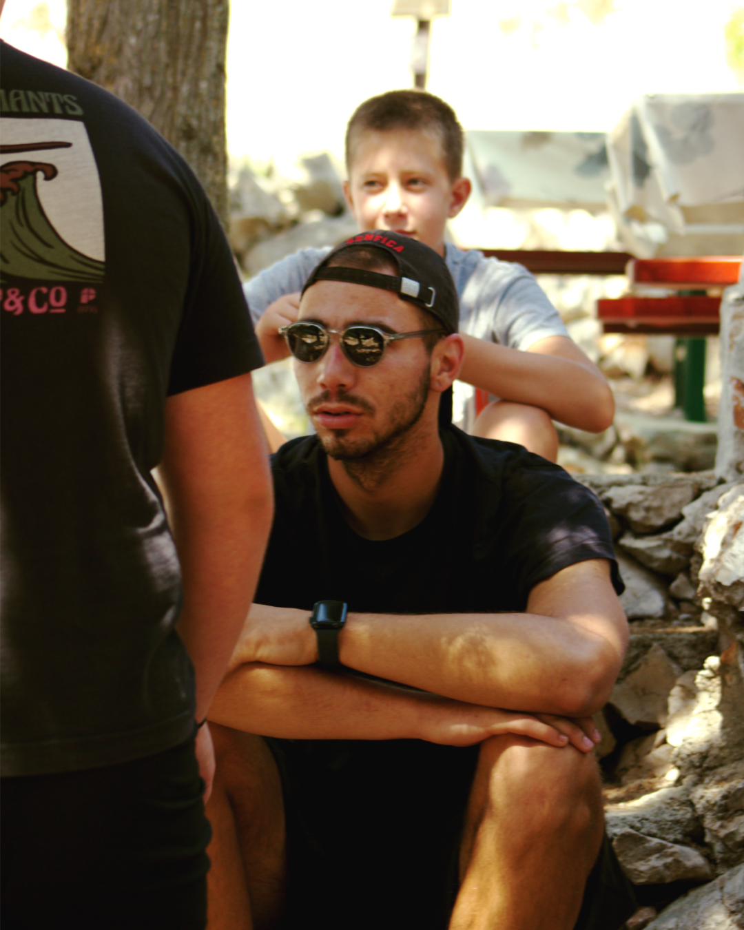 Flipper One crew member relaxing during the tour near Kornati archipelago.