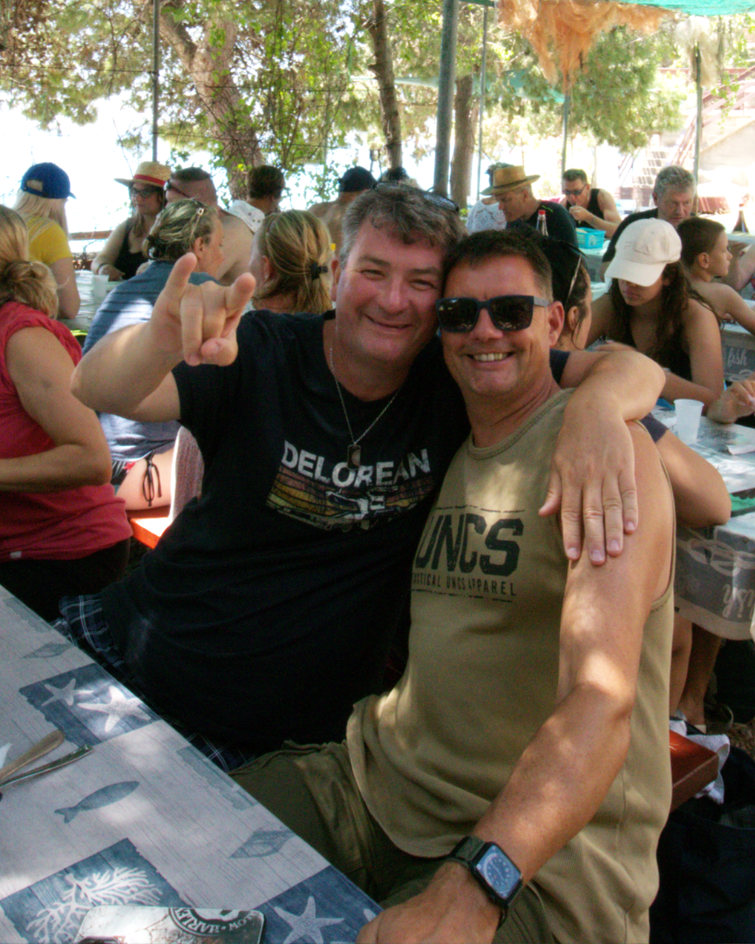 Happy guests enjoying the Flipper One boat tour, sharing good vibes and great company on deck.